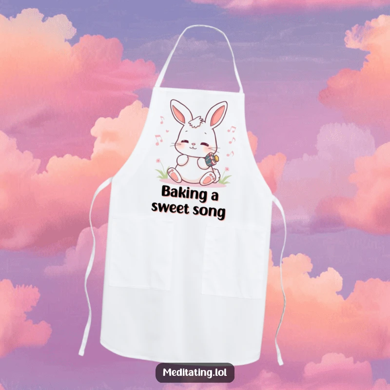 Funny Bunny Apron: Playful bunny humming a peaceful melody, perfect for adding humor and musical charm to cooking.