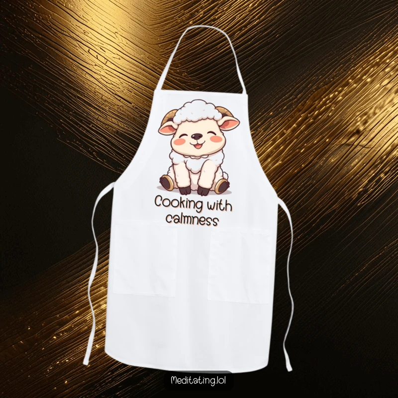 Funny apron featuring a giggling sheep in a hilariously relaxed pose, making kitchen duties more amusing.