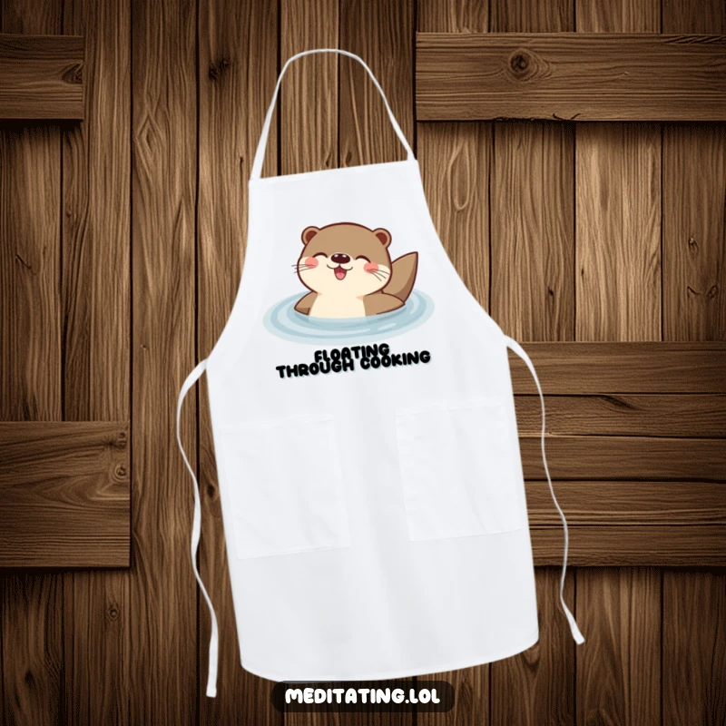 Funny apron with a delighted otter floating peacefully on its back in water, perfect for a chef who loves to laugh while cooking.