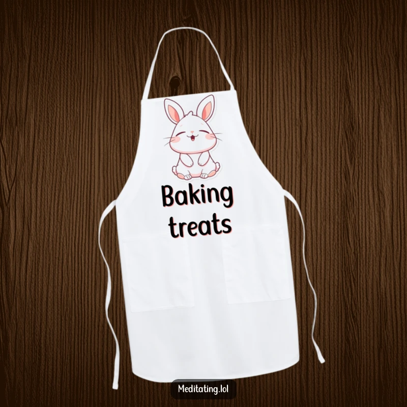 Funny rabbit apron showcasing a cheerful bunny with eyes closed, taking a deep, blissful breath, ideal for kitchen protection and a humorous gift.