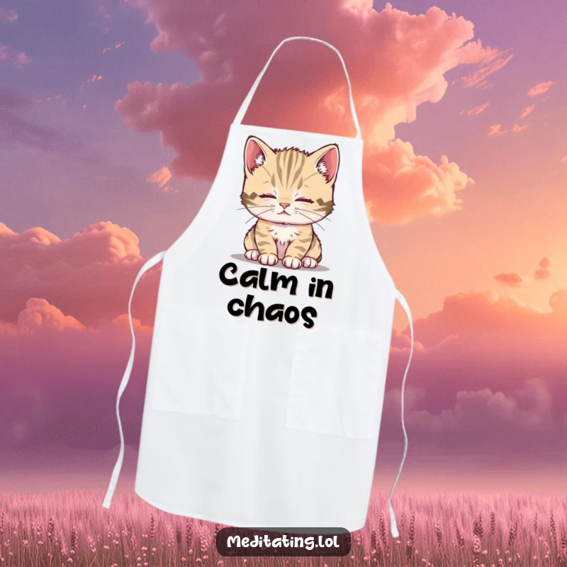 Funny kitten apron with a curious kitten breathing deeply, offering a calm and humorous addition to kitchen wear.