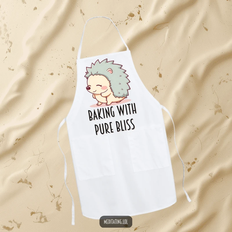 Funny apron featuring a giggling hedgehog swaying with closed eyes, bringing humor and joy to any cooking or crafting session.