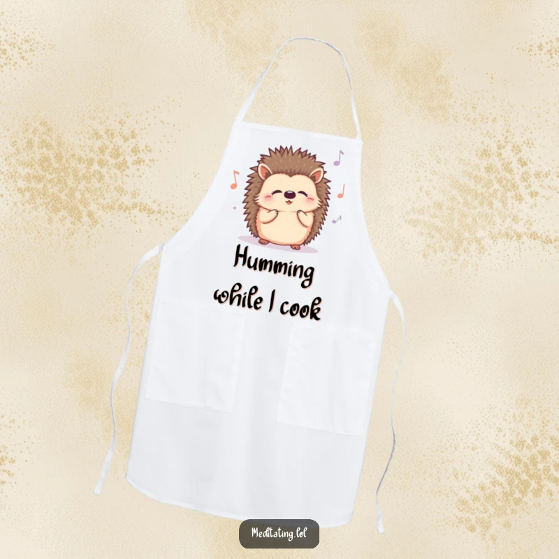 Funny Hedgehog Hum Apron: A cute, curious hedgehog humming a peaceful tune, designed to bring joy while cooking or baking.