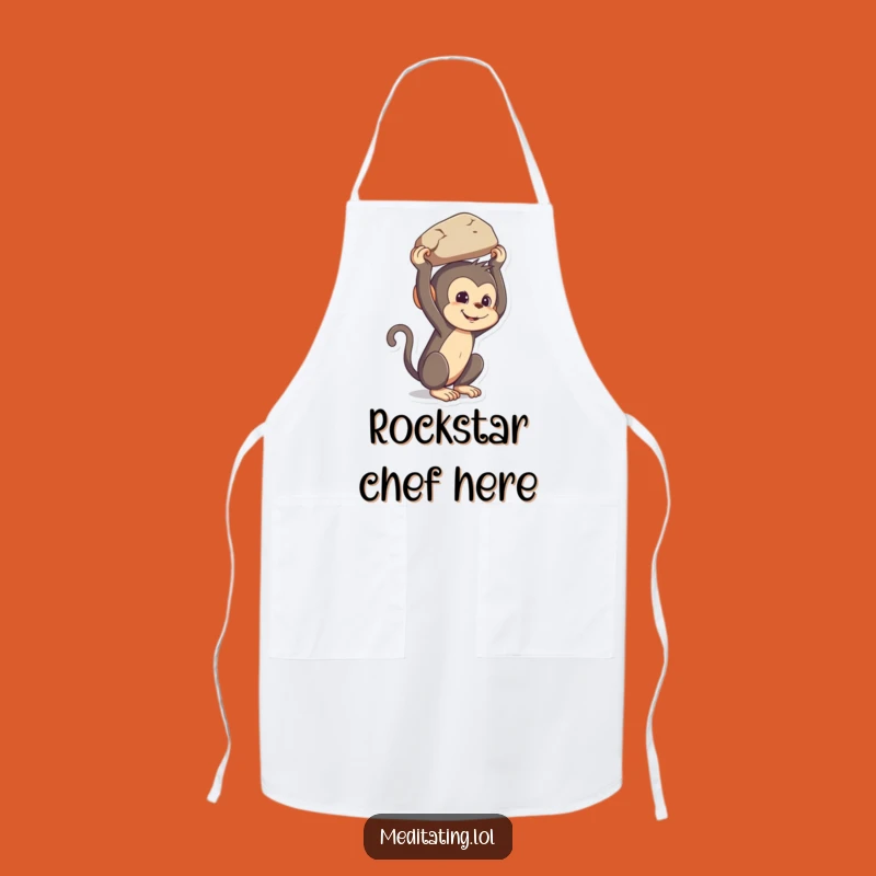 Funny Monkey Balancing Rock Apron: Cook Up Fun with Primate Flair