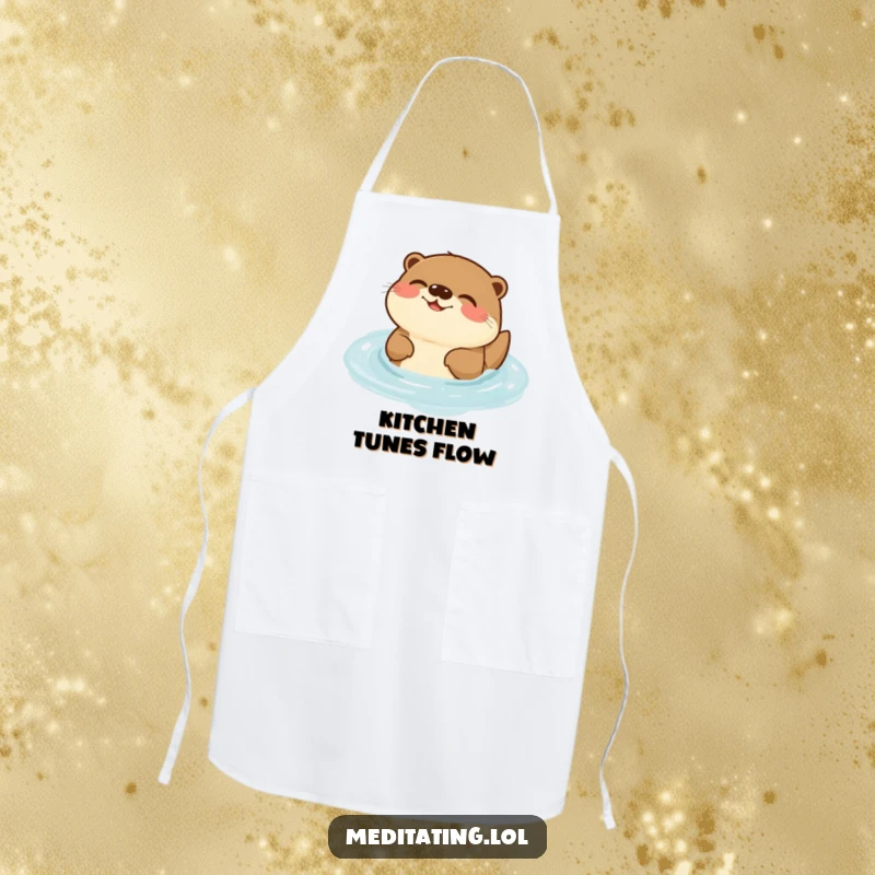 Funny Otter Apron: A humorous apron showing a joyful otter humming in the water, great for kitchen fun.