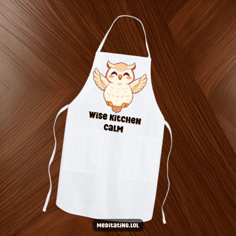 Funny Owl Apron: Joyful owl in a meditative pose, ready to add humor and comfort to any cooking session.