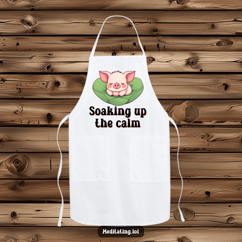Funny Piglet Apron: A humorous apron showing a piglet calmly floating on a lotus leaf, great for cooks.