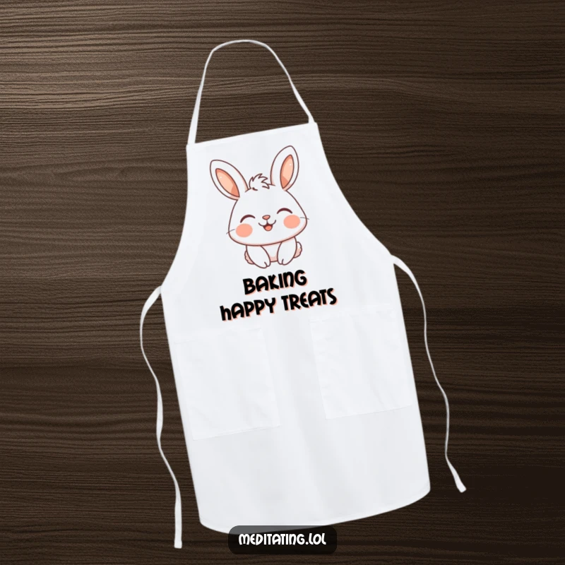 Funny apron showcasing a happy rabbit with a serene smile and closed eyes, ideal for a joyful and humorous cooking experience.