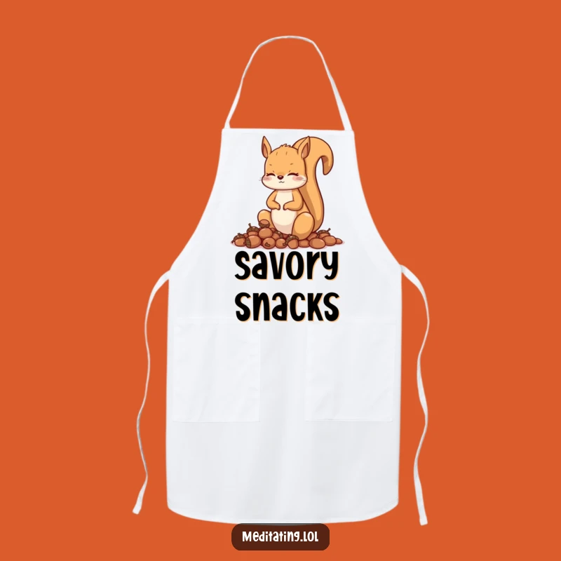 Funny Squirrel Meditation Apron: Curious Animal with Acorns, Kitchen Zen, Gift Idea