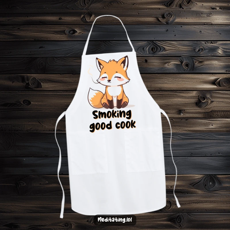 Funny apron with a cool fox exhaling smoke, perfect for a chef who loves humor and a relaxed cooking experience.