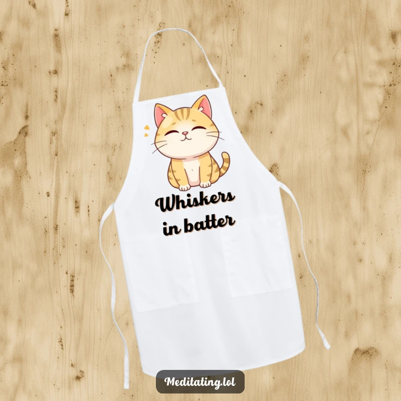Funny apron with a curious cat humming softly with closed eyes, ideal for a chef who appreciates humor and quiet focus.