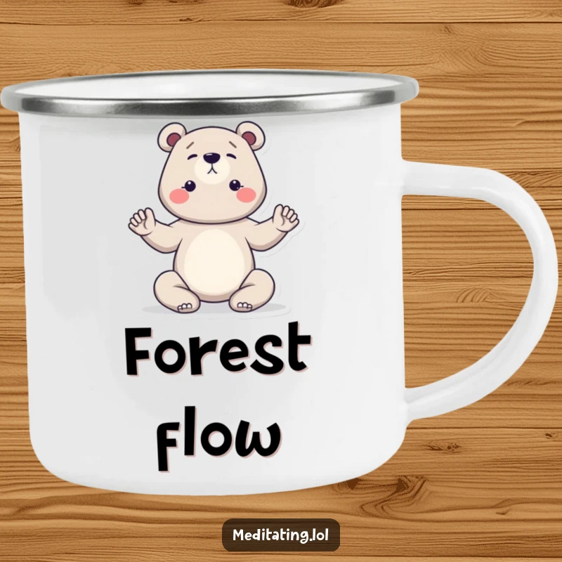 Funny bear yoga camping mug, durable, featuring a determined bear in a focused yoga pose, perfect for outdoor relaxation and a funny gift.