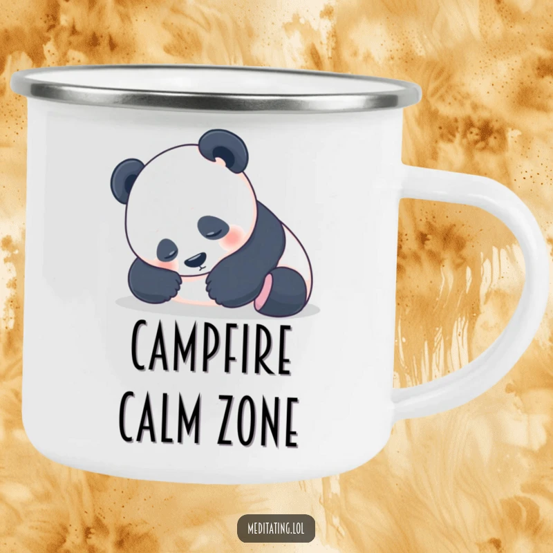 Funny Panda Camp Mug: Peaceful panda resting its head in its paws, perfect for outdoor drinks with a humorous twist.