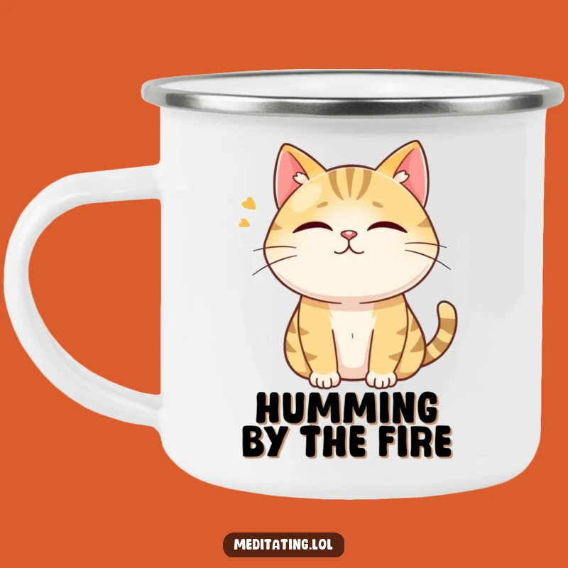 Funny Cat Camp Mug: Curious Hum, Perfect Outdoor Humor Gift