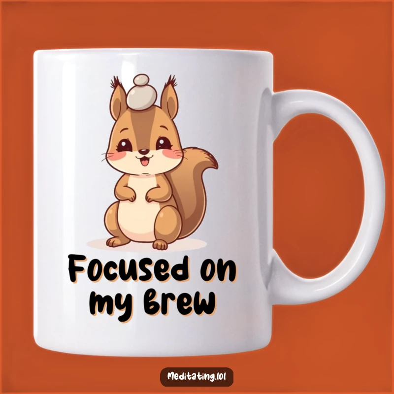 Funny Happy Squirrel Pebble Balance Mug, Adorable Focus Gift for Nature Lovers
