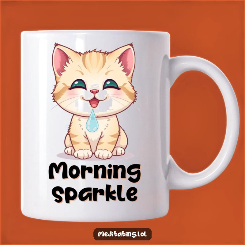 Funny Kitten Dewdrop Mug: Smiling Cat Gently Touching Water, Adorable Gift