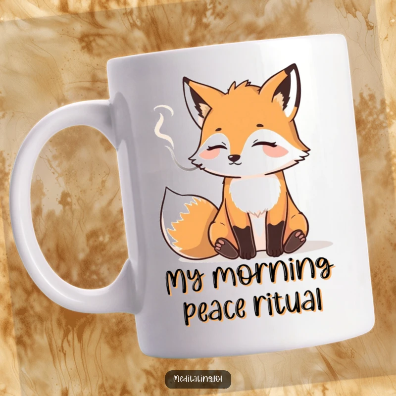 Funny mug featuring a relaxed fox gently exhaling smoke, embodying peaceful vibes and humorous serenity.