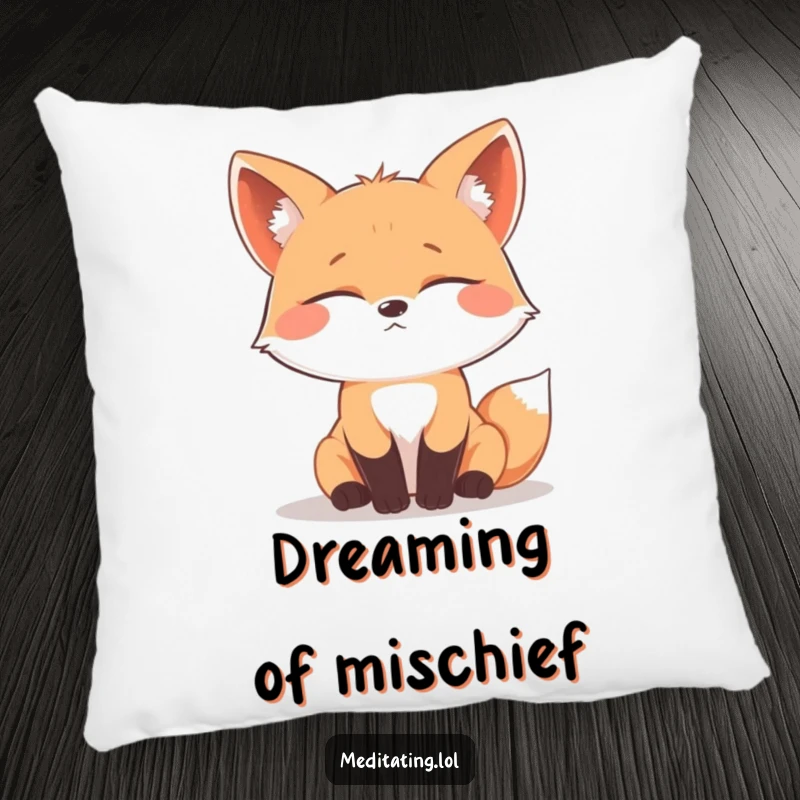Funny curious fox pillow, a plush cushion displaying a fox with closed eyes in deep contemplation, adding cozy humor.