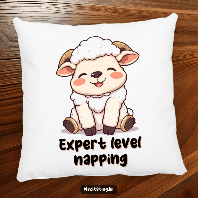 Funny pillow with a giggling sheep in a wonderfully relaxed and silly pose, perfect for adding humor and comfort.