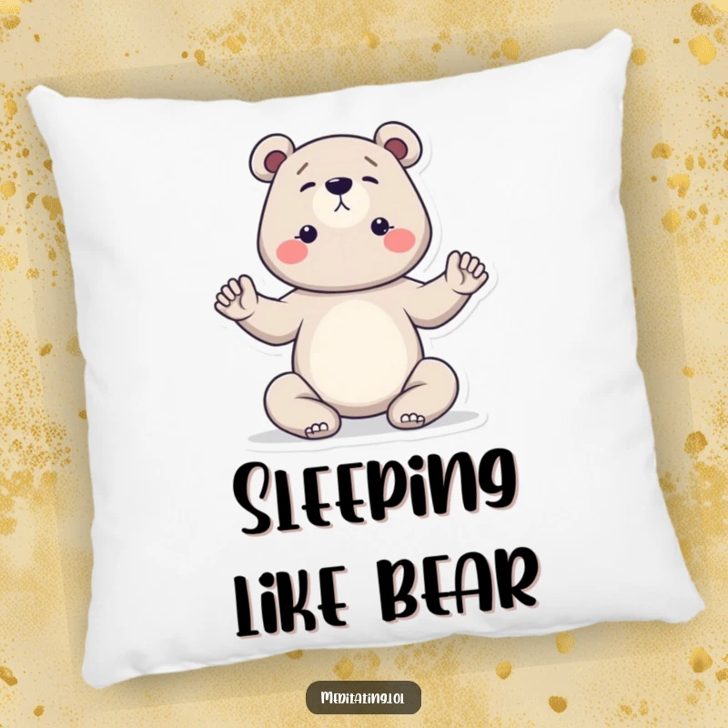 Funny bear yoga pillow featuring a soft texture and a determined bear holding a serene yoga pose, perfect for relaxation and comfort.