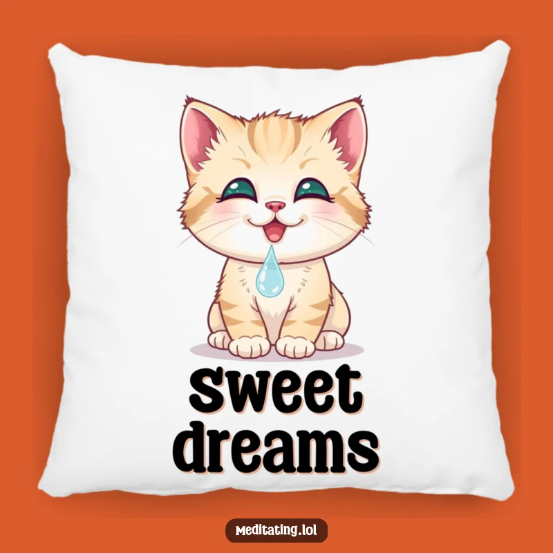 Funny Kitten Dewdrop Pillow: Smiling Cat Touching Water, Soft Comfort, Cute Gift