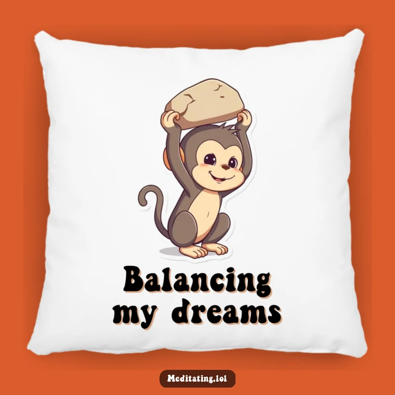 Funny Monkey Balancing Rock Pillow: Comfy Support with Primate Fun