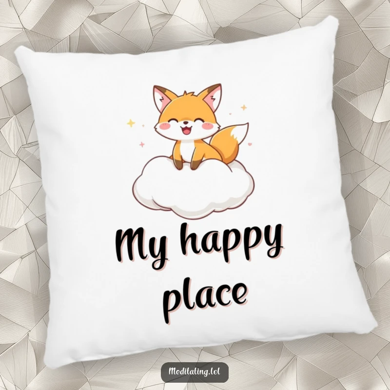 Funny Pillow featuring a joyful fox resting on a plush cloud cushion, providing comfort and a humorous touch.