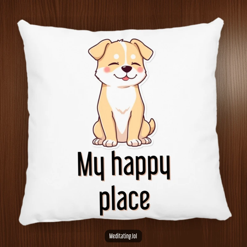 Funny dog pillow featuring a proud dog sitting upright with eyes closed, embodying ultimate calm.