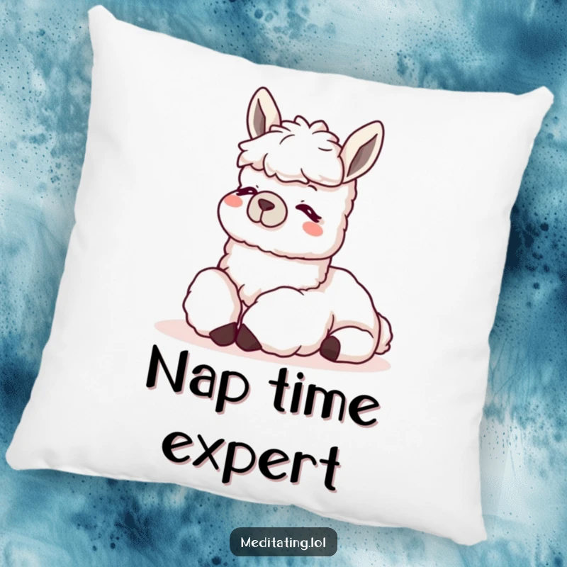Funny Llama Relax Pillow: A soft cushion featuring a content llama resting its head on its knees, bringing comfort and humor to any room.