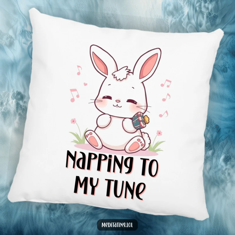 Funny Bunny Pillow: Playful bunny humming a peaceful melody, offering comfort and a humorous, musical touch.