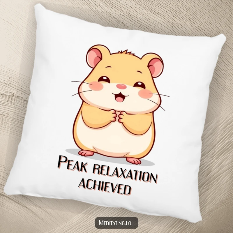 Funny cheerful hamster pillow, a plush cushion showing a hamster holding paws together in stillness, adding cozy charm.