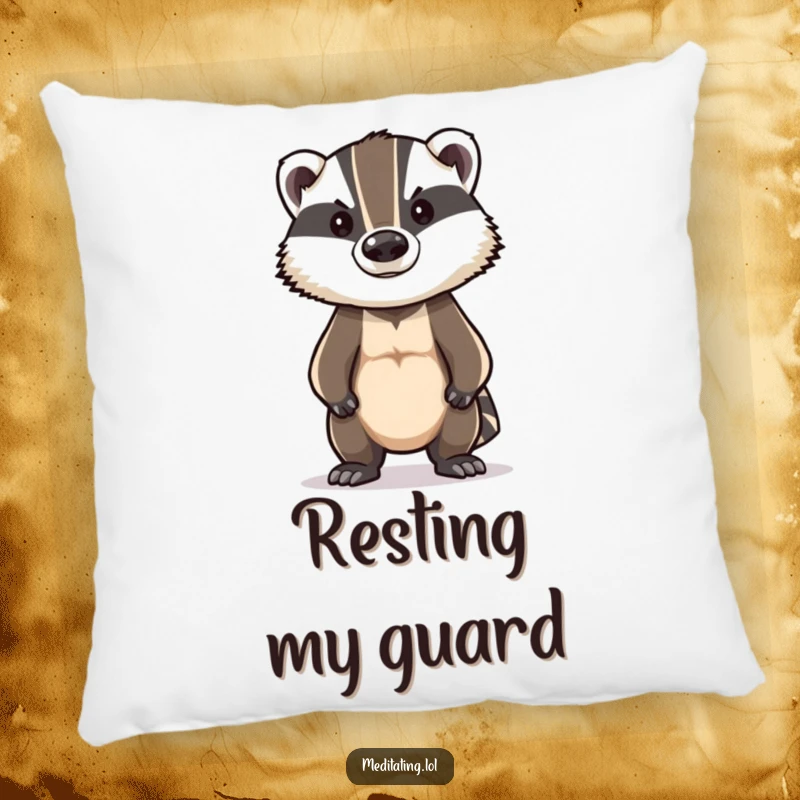 Funny Badger Pillow: Brave badger in a stoic posture, offering comfort and a humorous display of inner strength.