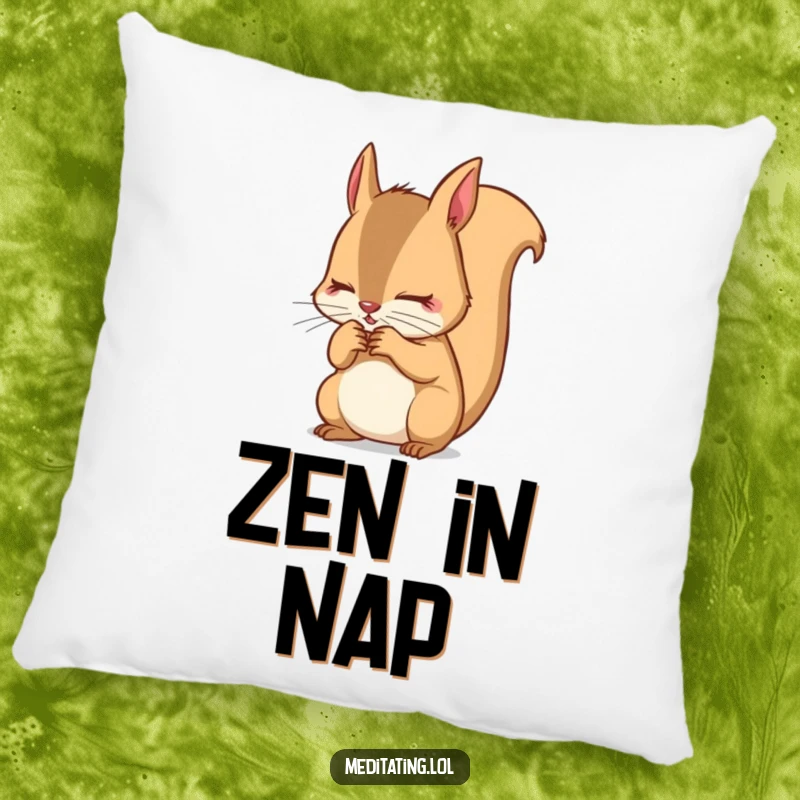 Funny Squirrel Pillow: Determined squirrel intensely focusing on its breath, offering comfort and humorous concentration.