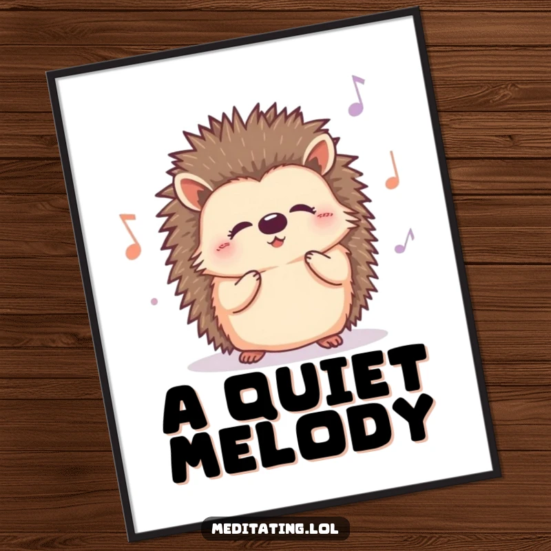 Funny Hedgehog Hum Digital Art Print: A high-resolution image of a cute, curious hedgehog humming a peaceful, contented tune for instant wall art.