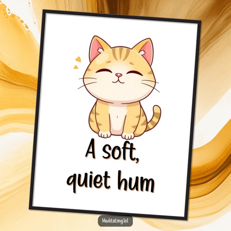 Funny digital art print of a curious cat humming with eyes closed, bringing humorous tranquility and intrigue to any setting.