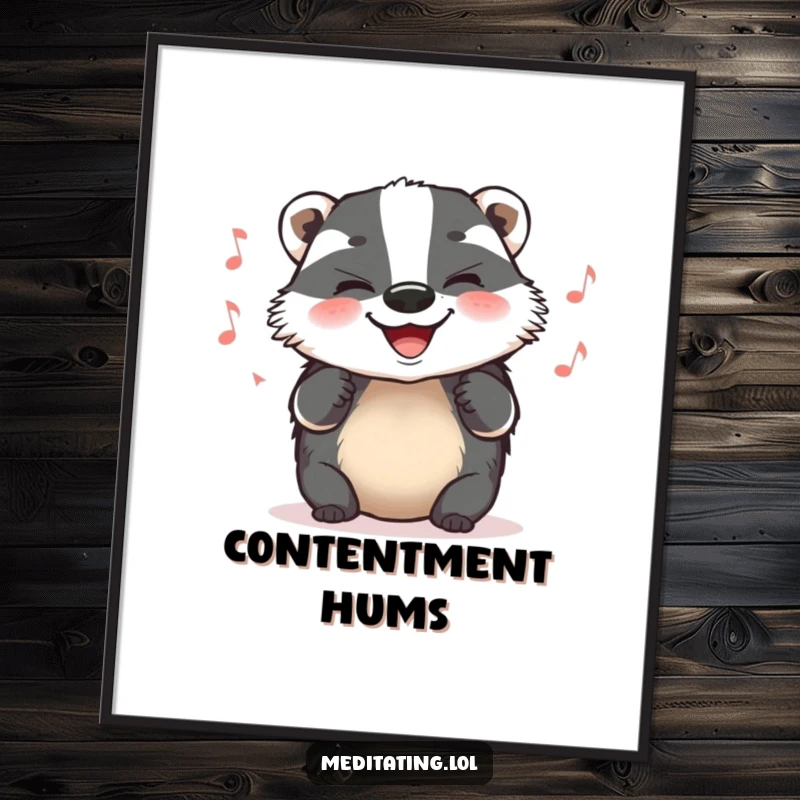 Funny Digital Art Print of a grinning badger humming a tune, ideal for bringing cheerful, musical decor.