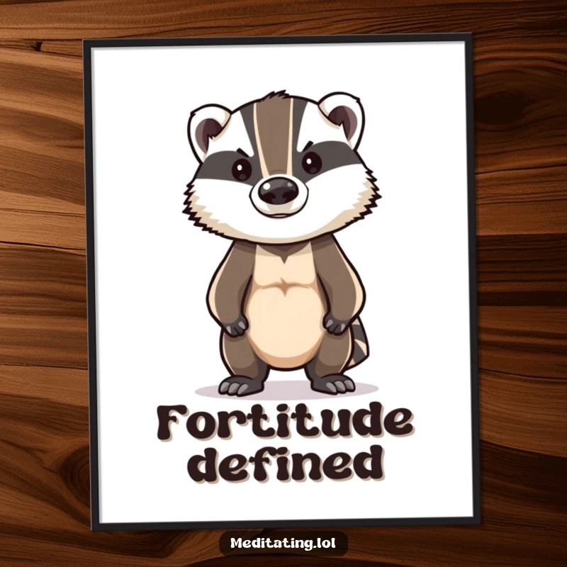 Funny Badger Digital Art Print: Brave badger standing tall in a stoic posture, a humorous and inspiring piece for any space.