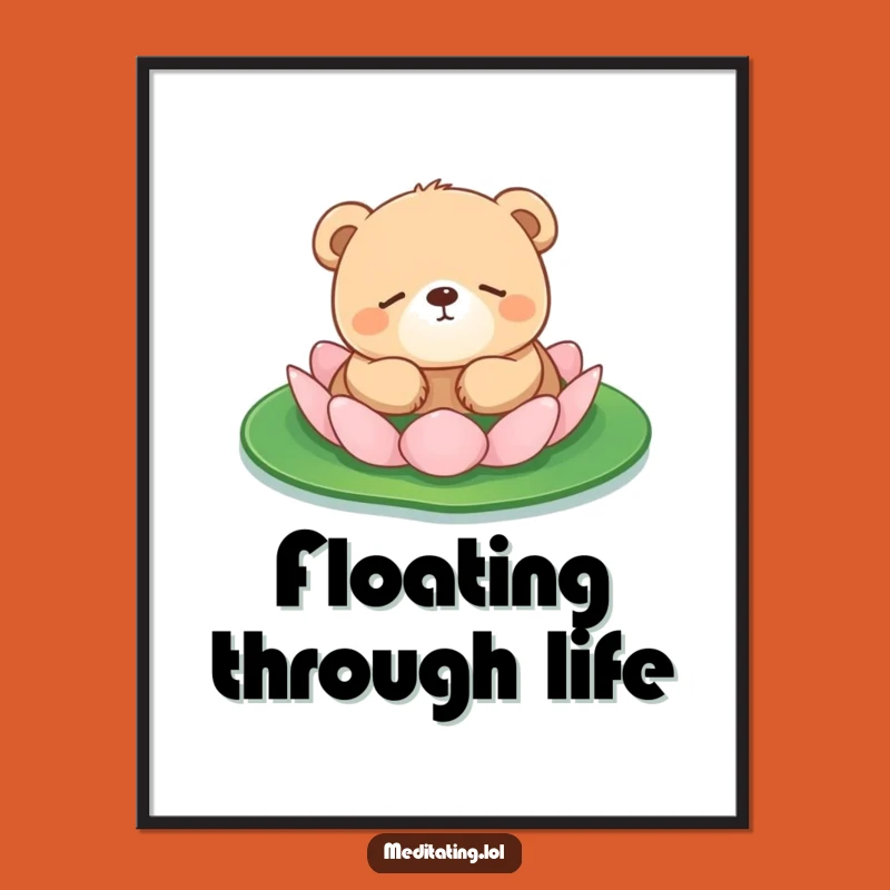 Funny Bear Cub Lily Pad Digital Art: Peaceful Animal Print for Decor