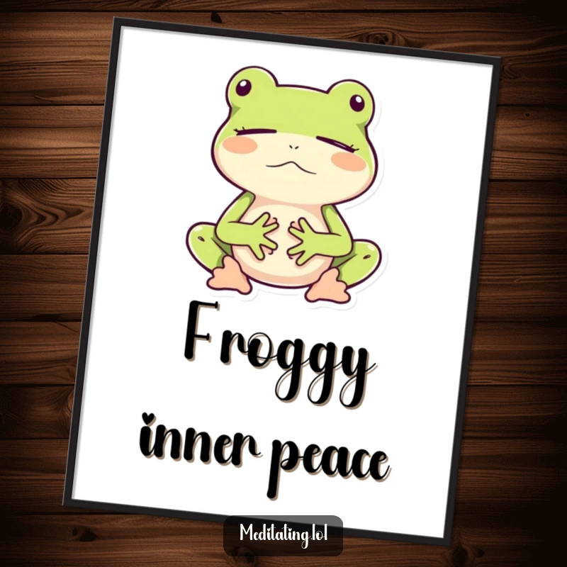Funny digital art print of a frog meditating peacefully while bouncing, capturing serenity and humor.
