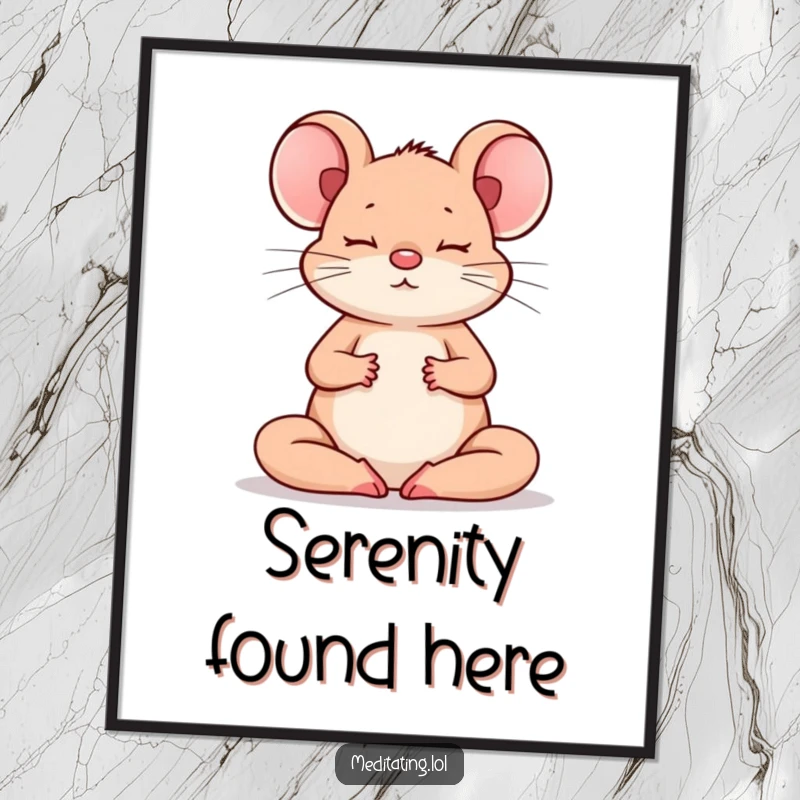 Funny Mouse Digital Art Print: Humorous artwork of a meditating mouse, ideal for peaceful and funny wall decor.