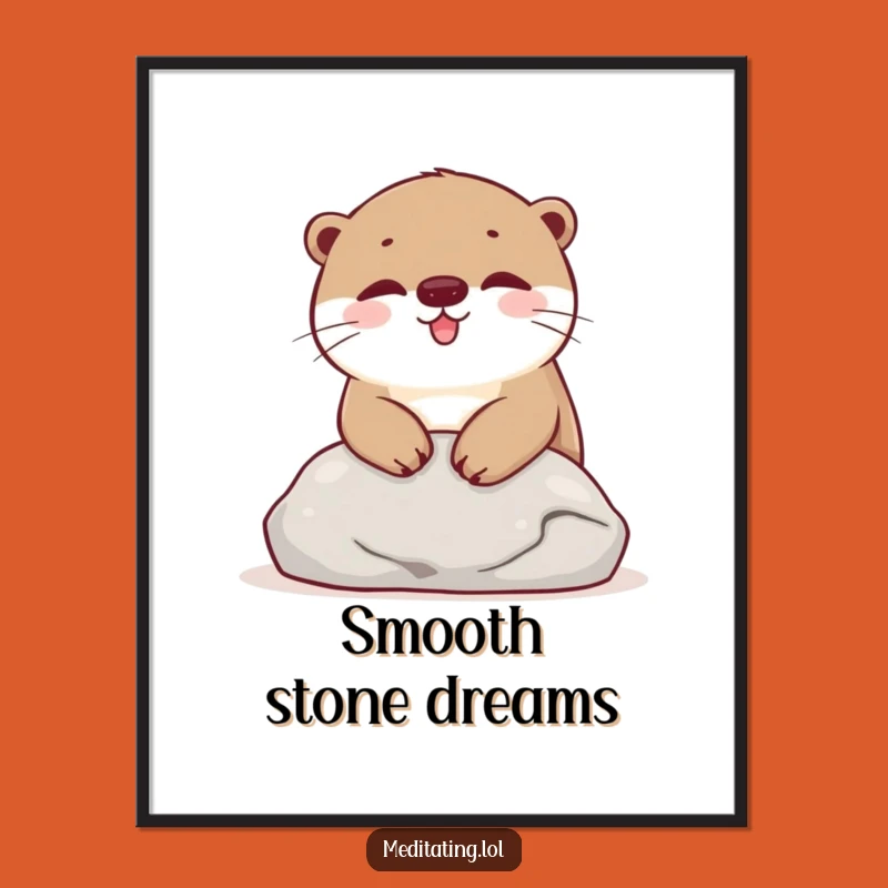 Funny Otter Stone Digital Art: Happy Relaxation Decor Gift
