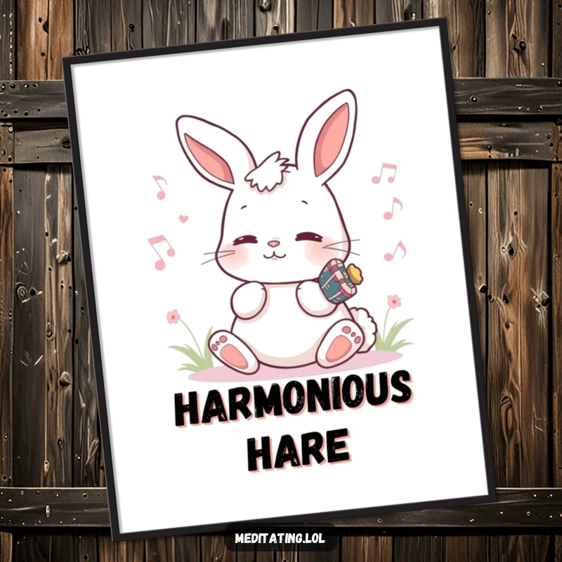 Funny Bunny Digital Art Print: Playful bunny humming a peaceful melody, a whimsical and humorous piece for any space.