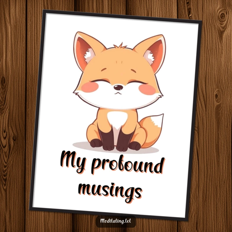 Funny curious fox digital art print, featuring a fox with closed eyes in deep contemplation, artistic and humorous wall art.
