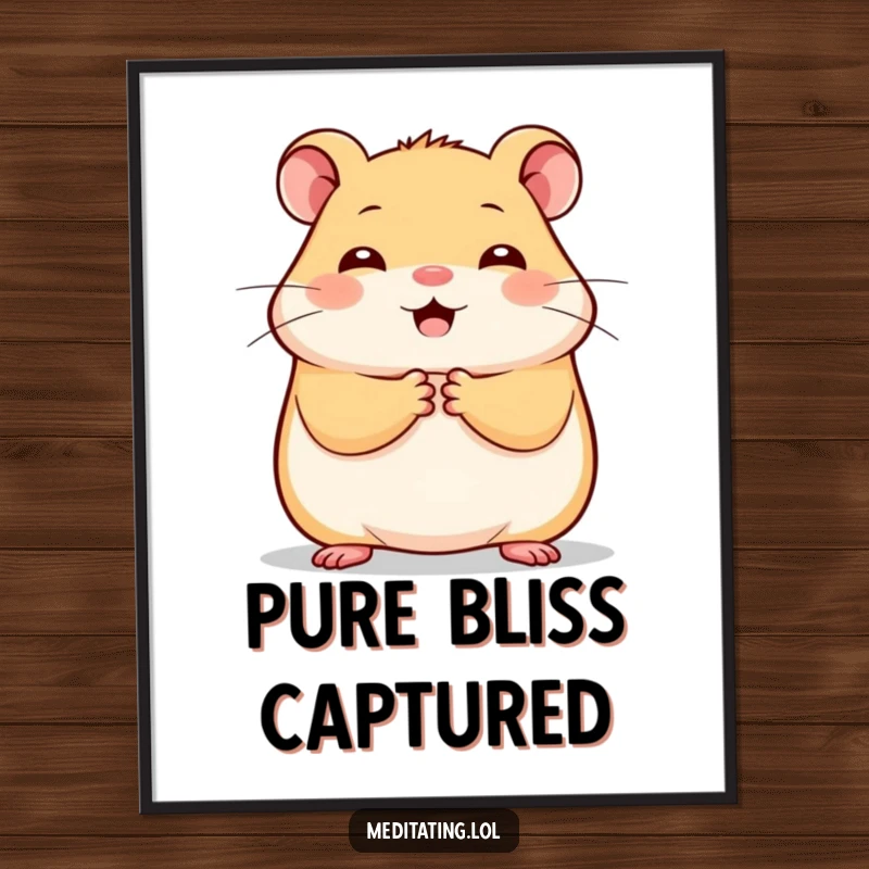 Funny cheerful hamster digital art print, featuring a hamster holding paws together in stillness, radiating calm and joy.