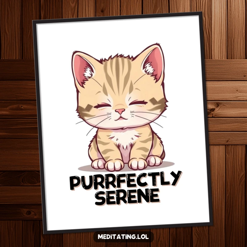 Funny kitten digital art print of a curious kitten breathing deeply, radiating calm and peaceful vibes.