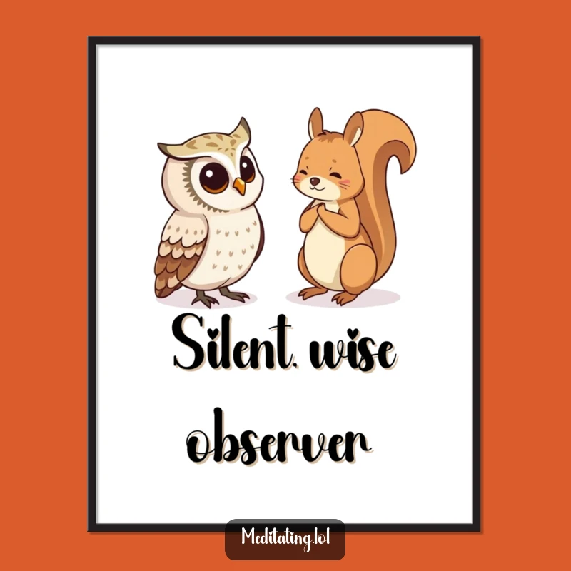 Funny Owl Squirrel Digital Art: Curious Observation Decor Gift