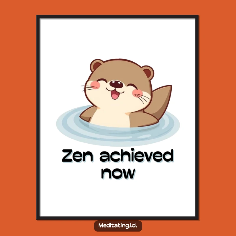 Funny Otter Digital Art: Delighted Otter Floating Peacefully, Instant Joyful Wall Decor