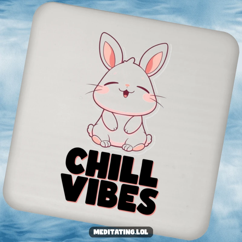 Funny rabbit coasters, set of drink coasters, showing a cheerful bunny with eyes closed, taking a deep, blissful breath, adding charm.