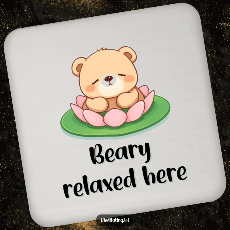 Funny bear cub coasters depicting a bear cub floating on a lily pad, offering peaceful and cute table protection.