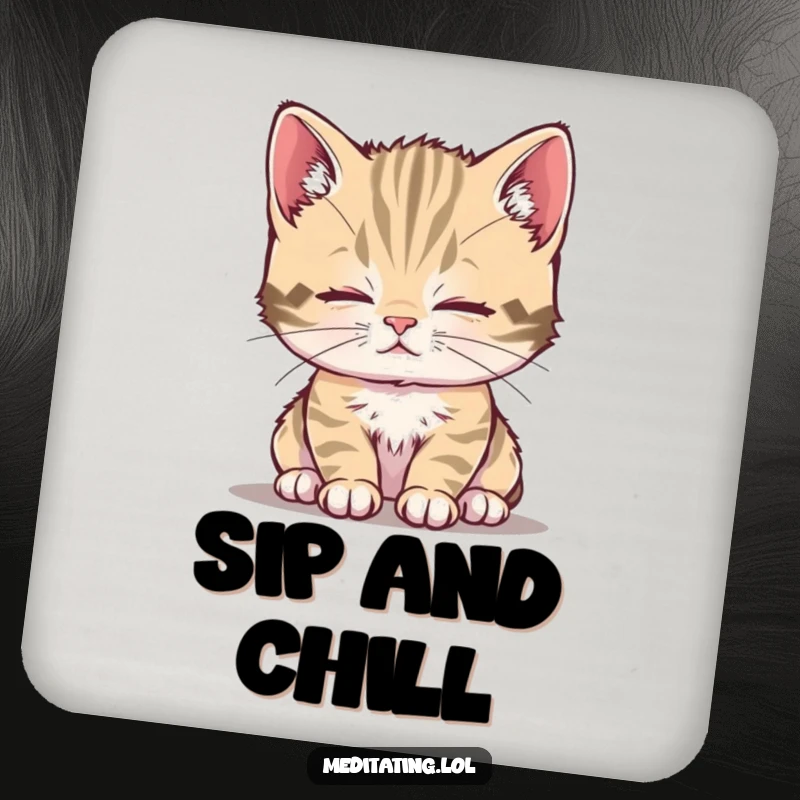 Funny kitten coaster featuring a curious kitten breathing deeply, adding a calm and humorous touch.